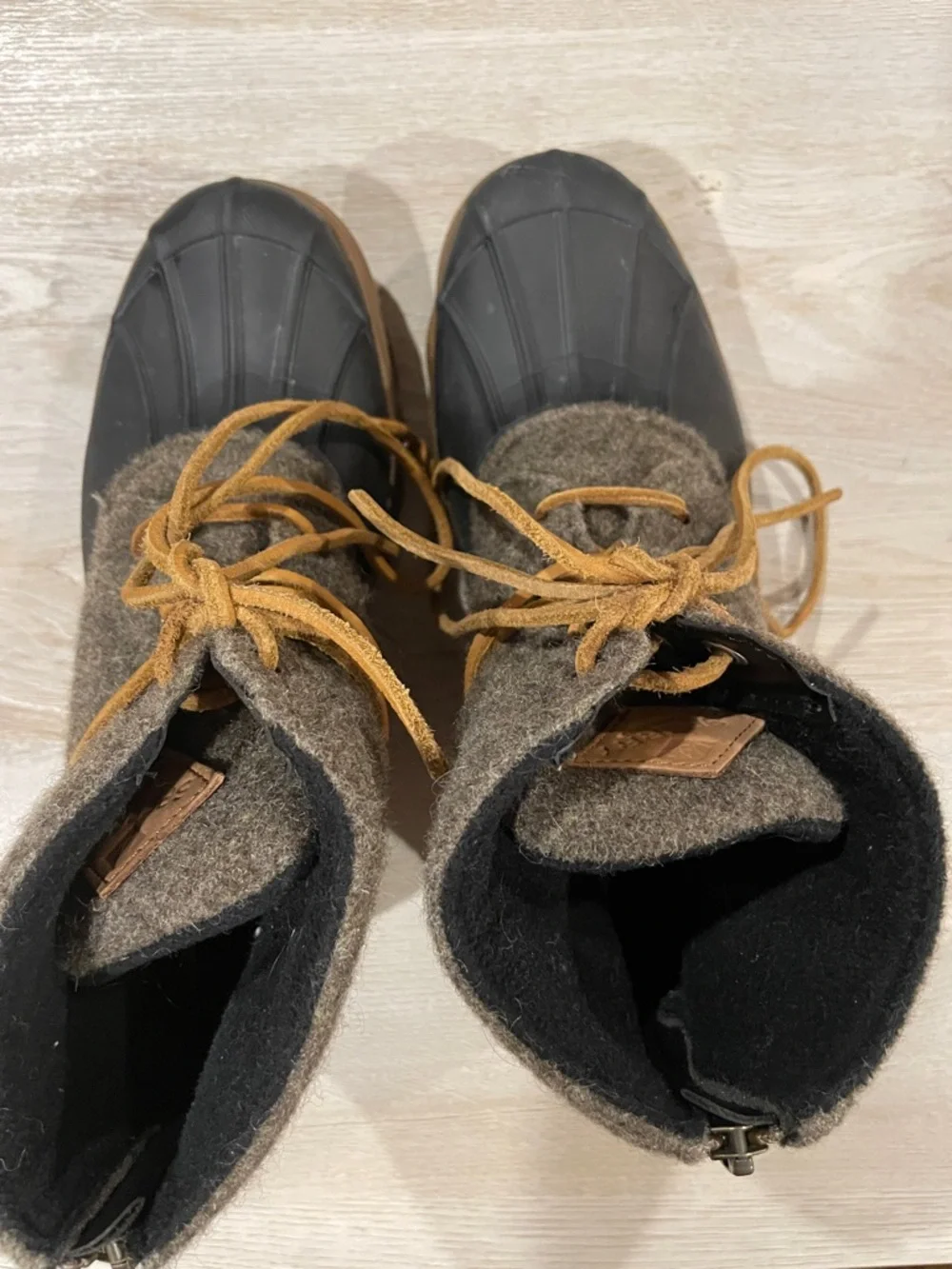 Sperry Brown Wool-Look Duck Boots with Tan Laces